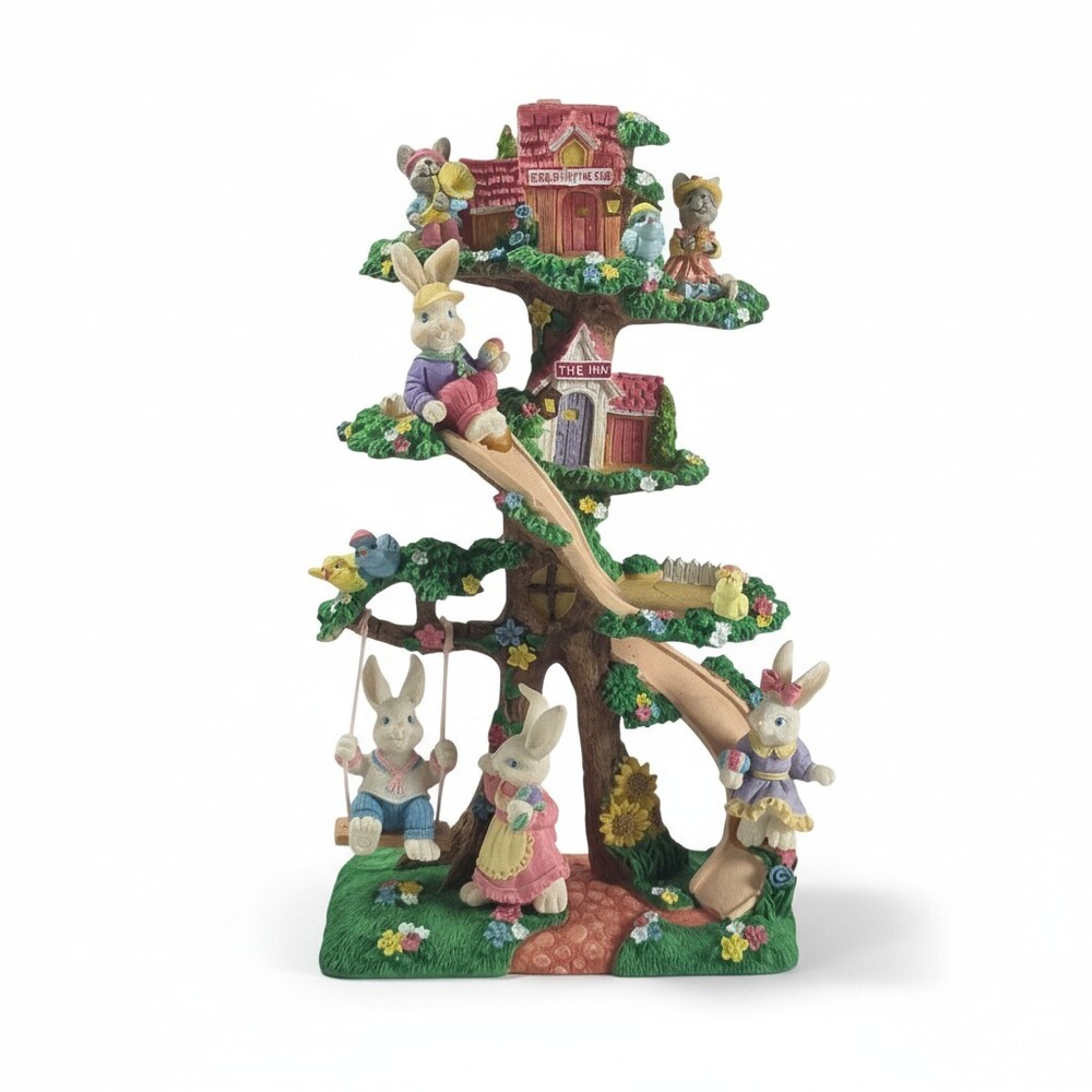 Vintage Jaimy Cottontail Collection Easter Tree Bunny Treehouse Village Figurine